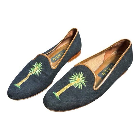 Zalo Black Palm Tree Slip On Almond Toe Embroidered Size 6.5 - Picture 11 of 12
